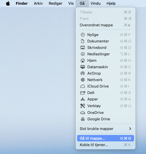 Gå til mappe i Mac