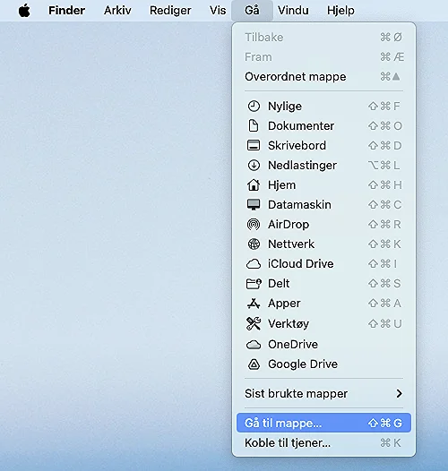 Gå til mappe i Mac